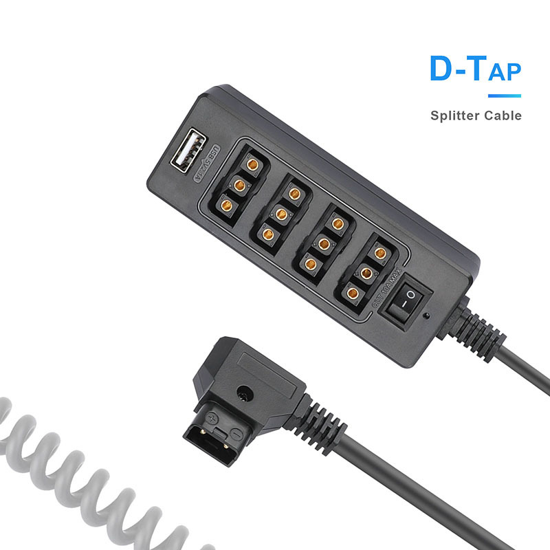 CAMVATE D-tap To 3P ×4 Female Port & USB Splitter Cable With Power Switch For V Mount Gold Mount Battery / Monitor / LED Video Light