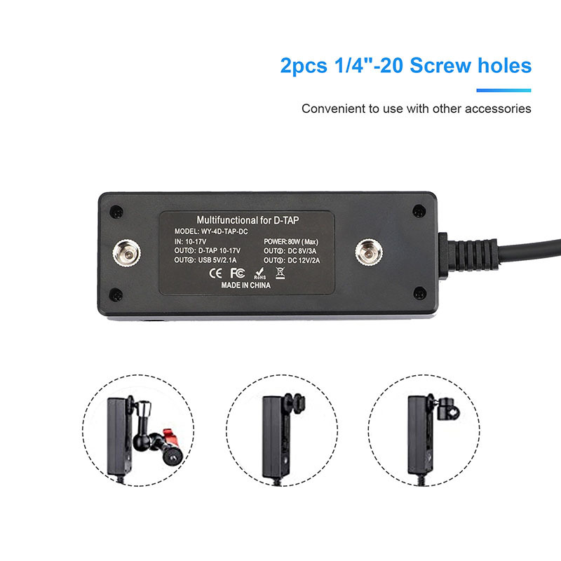 CAMVATE Multifunctional D-Tap Male To 4-Port D-Tap Female Coiled Splitter Cable With Switch Button / USB Port For V Mount Battery