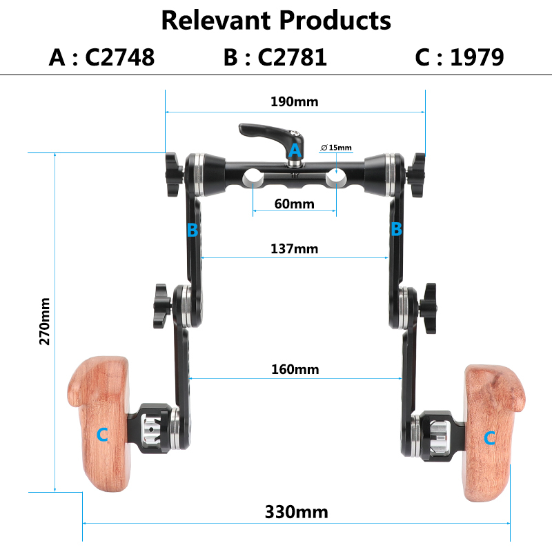 CAMVATE (Upgraded Version) Wooden Handgrip Rig With Double Strengthening ARRI Rosette Magic Arms & 15mm Rod Clamp Upgraded Wingnut Lock Knob