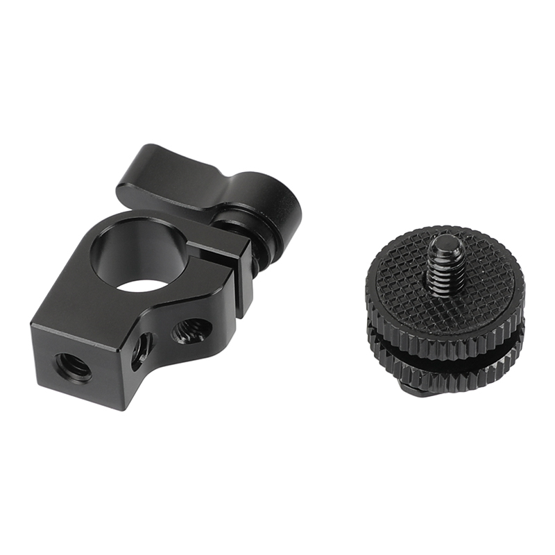 CAMVATE Standard 15mm Single Rod Holder Clamp With Shoe Mount Adapter & Double Lock Nuts
