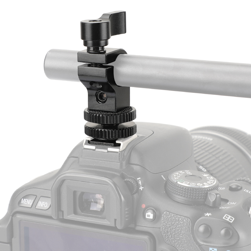 CAMVATE Standard 15mm Single Rod Holder Clamp With Shoe Mount Adapter & Double Lock Nuts