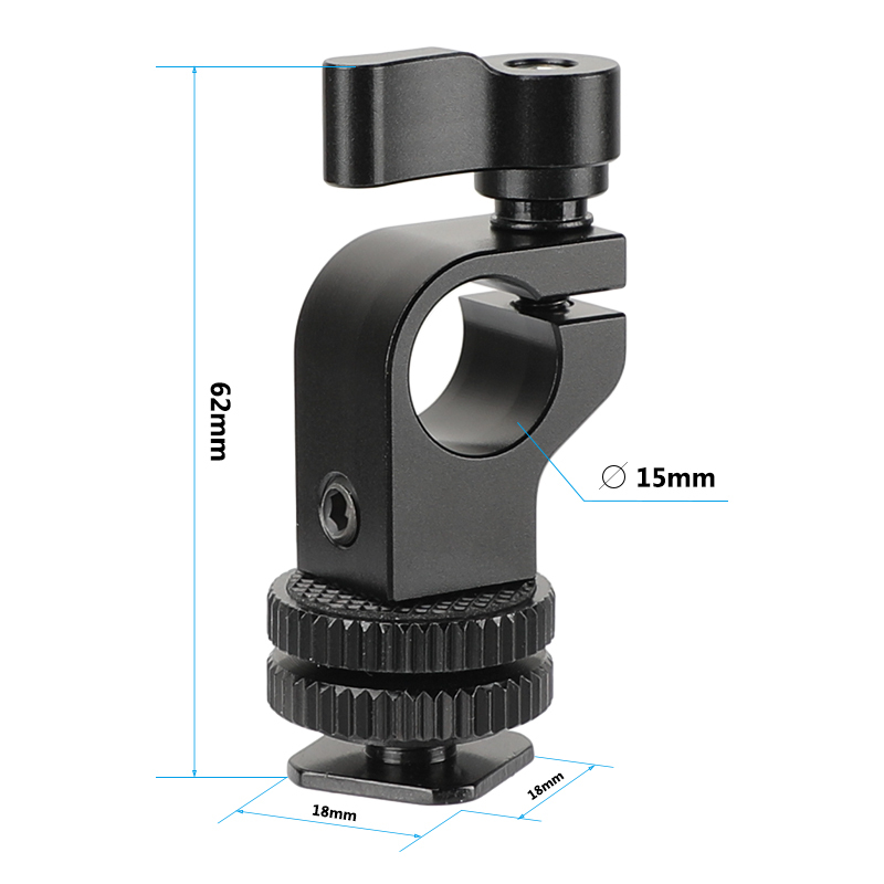 CAMVATE Standard 15mm Single Rod Holder Clamp With Shoe Mount Adapter & Double Lock Nuts