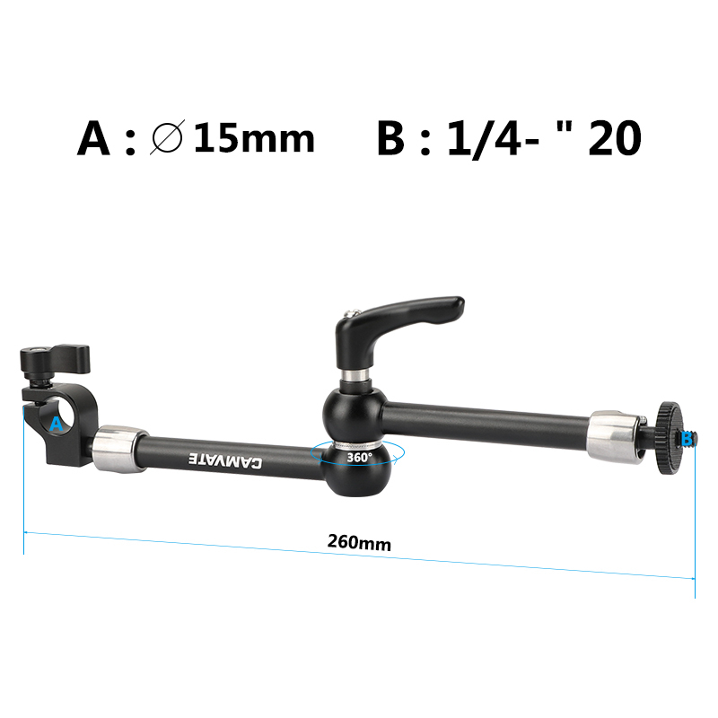 CAMVATE Upgraded 7.5" Articulating Magic Arm Ball Head 1/4" Connectors Strengthened Central Lock Knob With Single 15mm Rod Clamp