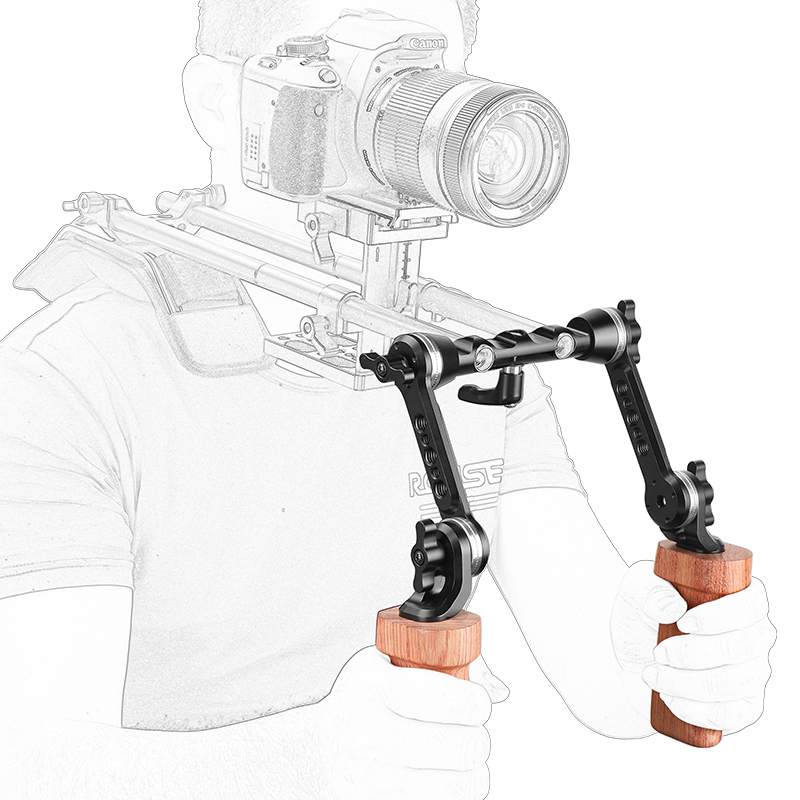 CAMVATE (Upgraded Version) Wooden Handgrip Kit With Strong Adjustable ARRI Rosette Magic Arms & Central 15mm Railblock For DLSR Camera Shoulder Rig