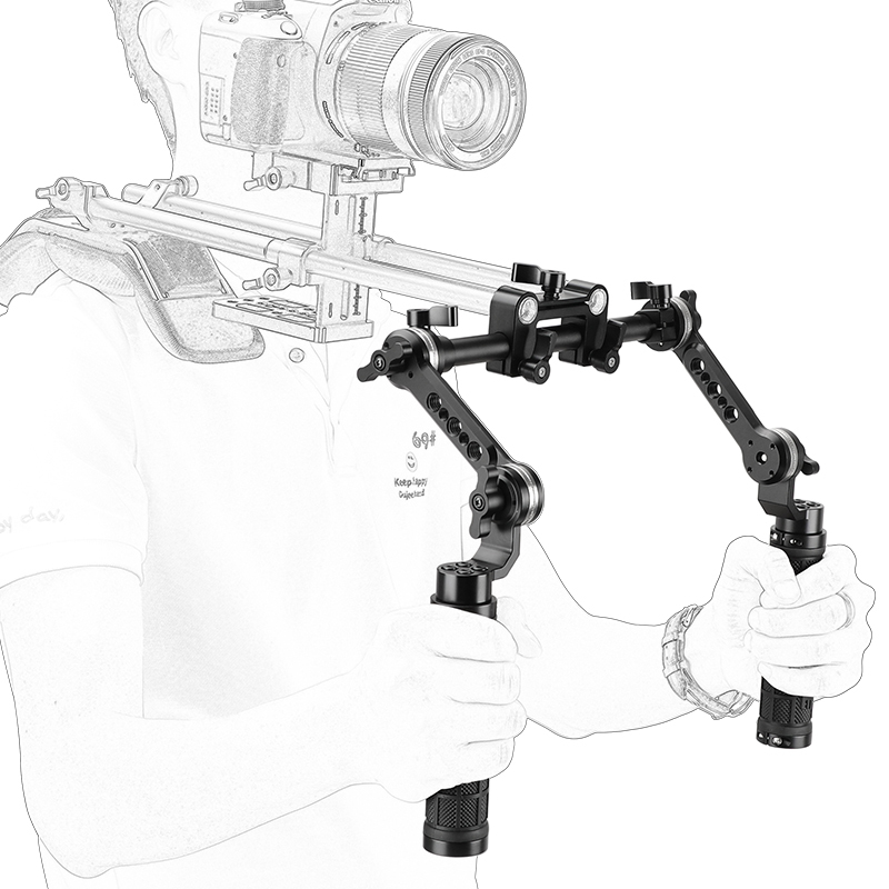 CAMVATE Adjustable Rubber Handgrip Kit With ARRI Rosette Magic Arm & Adjustable Central 15mm Railblock Adapter For Shoulder Rig