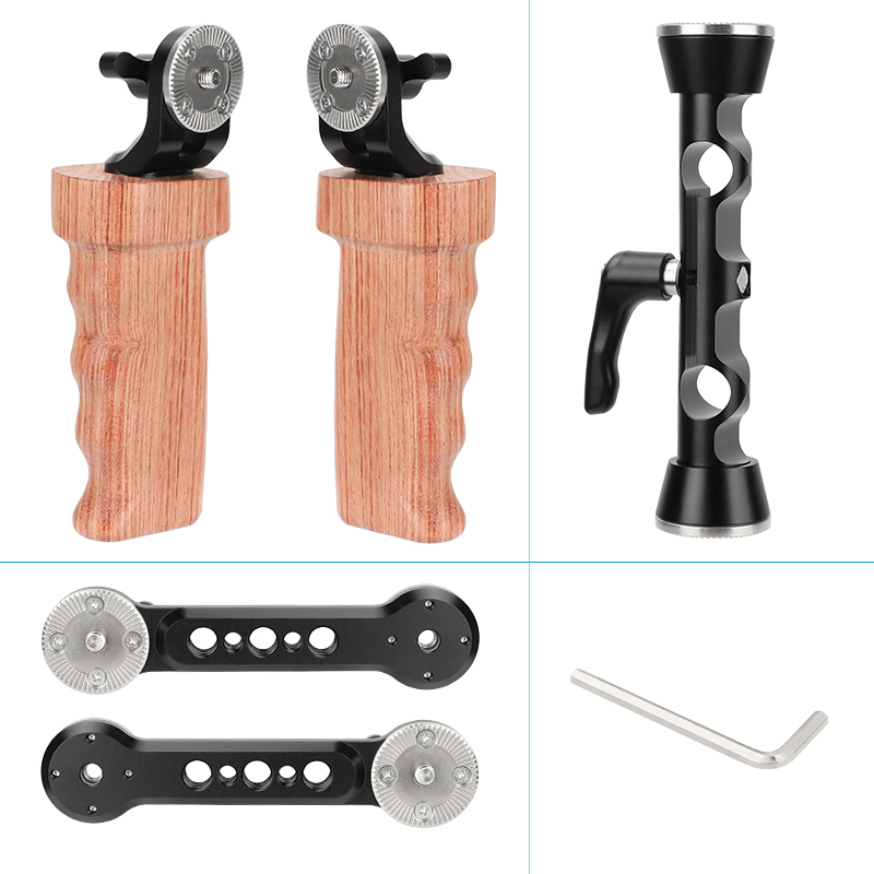 CAMVATE (Upgraded Version) Wooden Handgrip Kit With Strong Adjustable ARRI Rosette Magic Arms & Central 15mm Railblock For DLSR Camera Shoulder Rig