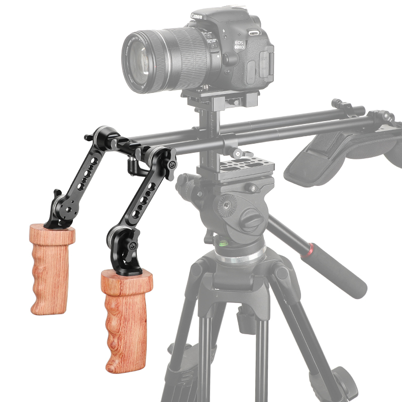 CAMVATE (Upgraded Version) Wooden Handgrip Kit With Strong Adjustable ARRI Rosette Magic Arms & Central 15mm Railblock For DLSR Camera Shoulder Rig