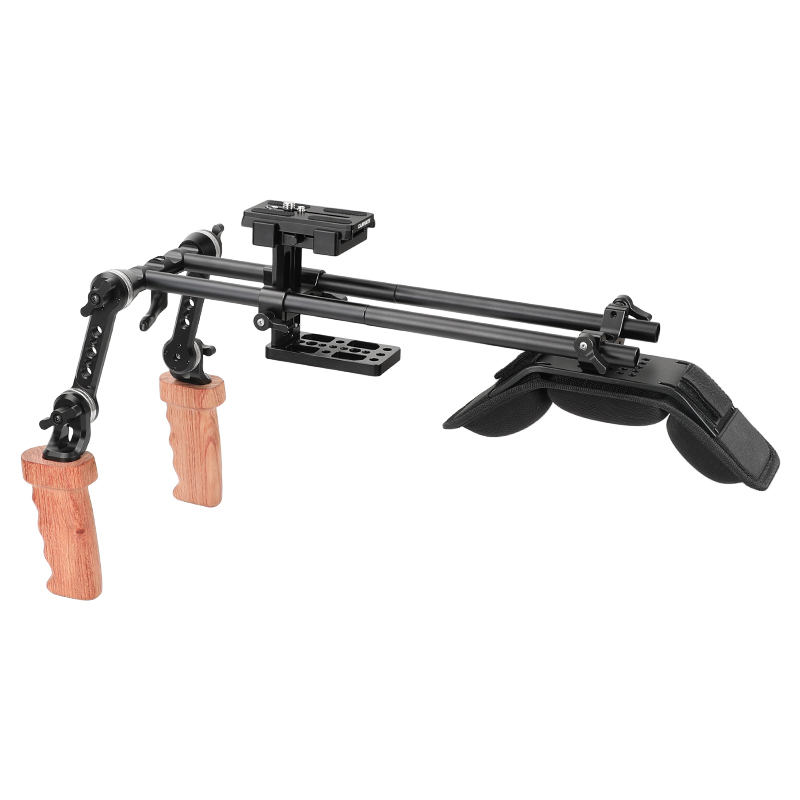 CAMVATE Pro Shoulder Mount Rig With Height-adjustable Manfrotto Quick Release Plate & Adjustable ARRI Rosette Magic Arm & Wooden Handgrips