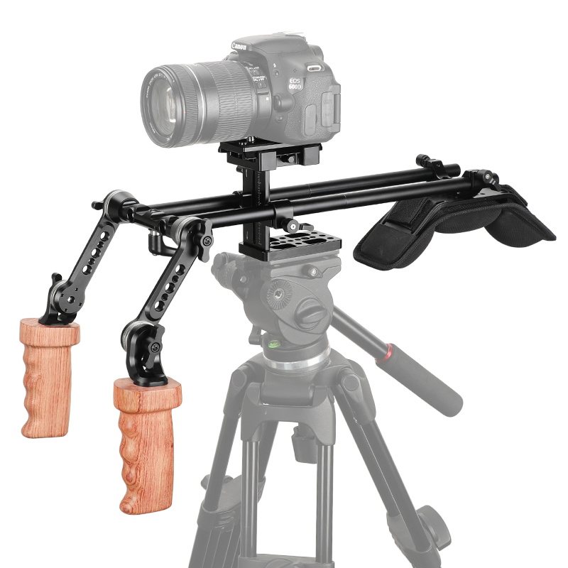 CAMVATE Pro Shoulder Mount Rig With Height-adjustable Manfrotto Quick Release Plate & Adjustable ARRI Rosette Magic Arm & Wooden Handgrips