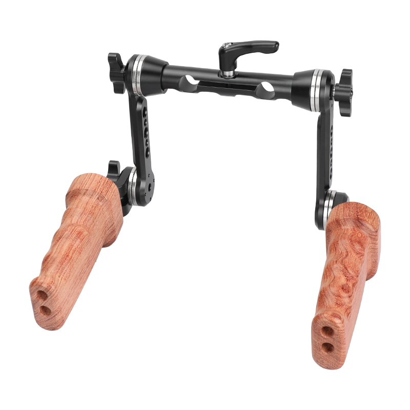 CAMVATE (Upgraded Version) Wooden Handgrip Kit With Strong Adjustable ARRI Rosette Magic Arms & Central 15mm Railblock For DLSR Camera Shoulder Rig