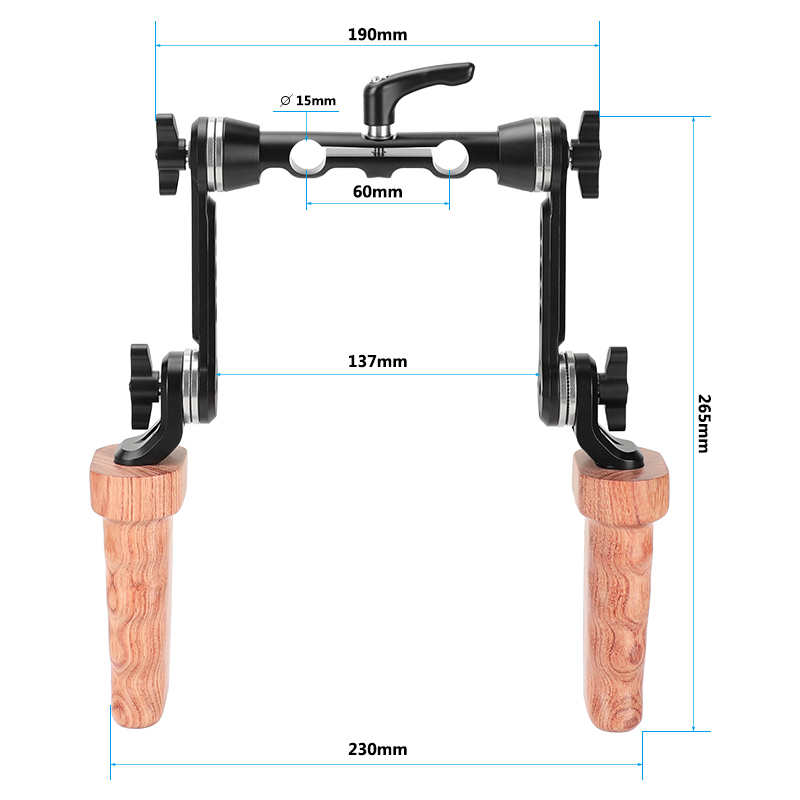 CAMVATE (Upgraded Version) Wooden Handgrip Kit With Strong Adjustable ARRI Rosette Magic Arms & Central 15mm Railblock For DLSR Camera Shoulder Rig