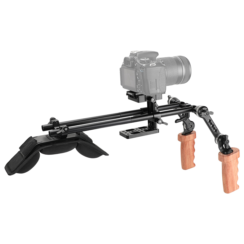 CAMVATE Pro Shoulder Mount Rig With Height-adjustable Manfrotto Quick Release Plate & Adjustable ARRI Rosette Magic Arm & Wooden Handgrips
