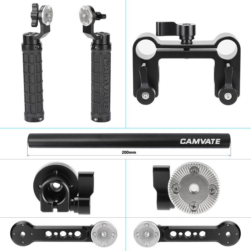 CAMVATE Adjustable Rubber Handgrip Kit With ARRI Rosette Magic Arm & Adjustable Central 15mm Railblock Adapter For Shoulder Rig