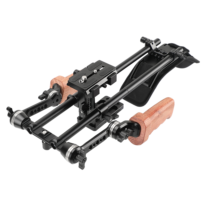 CAMVATE Pro Shoulder Mount Rig With Height-adjustable Manfrotto Quick Release Plate & Adjustable ARRI Rosette Magic Arm & Wooden Handgrips