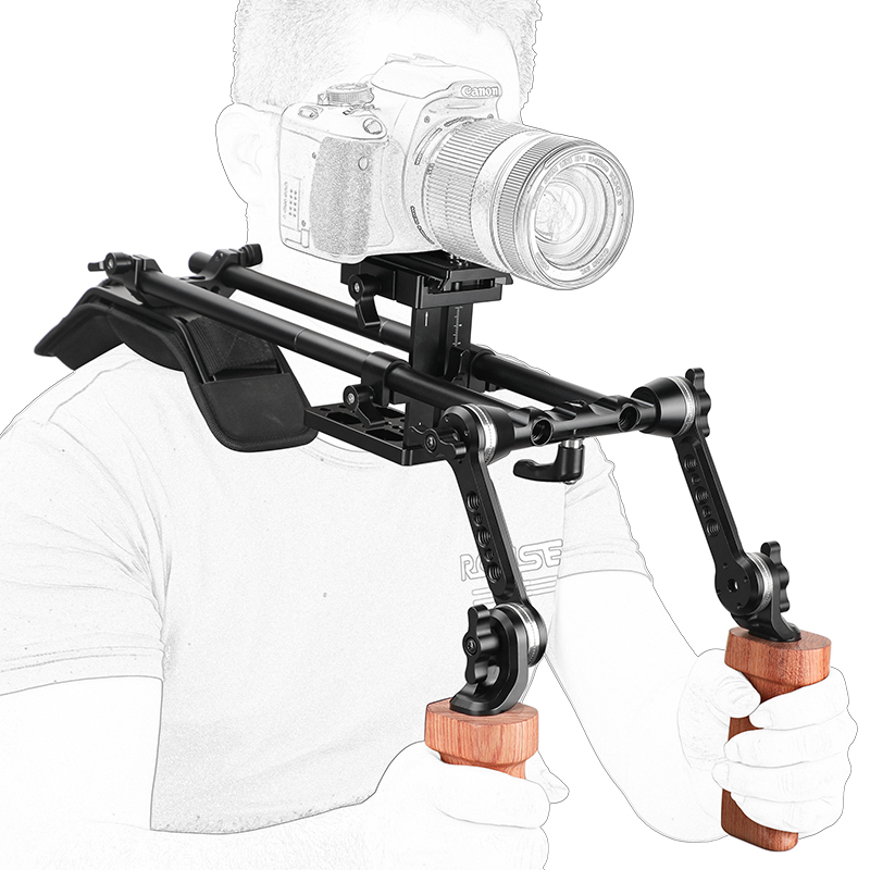 CAMVATE Pro Shoulder Mount Rig With Height-adjustable Manfrotto Quick Release Plate & Adjustable ARRI Rosette Magic Arm & Wooden Handgrips