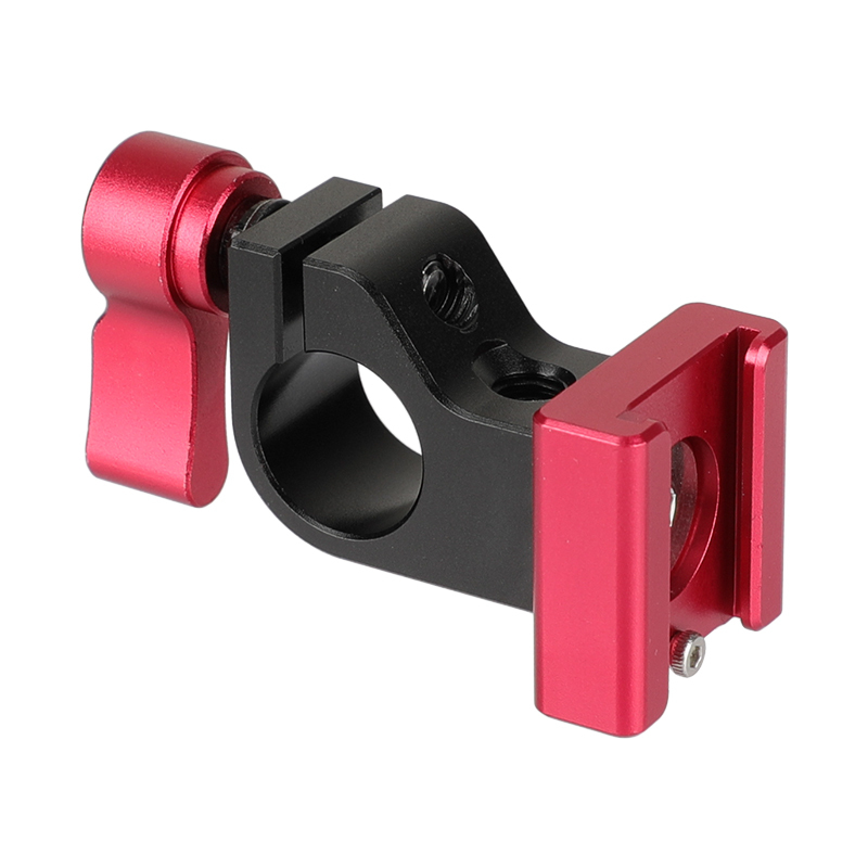 CAMVATE 15mm Side Single Rod Holder (Red Thumb Lever Screw) With Red Cold Shoe Mount Adapter For Rod-based Accessories