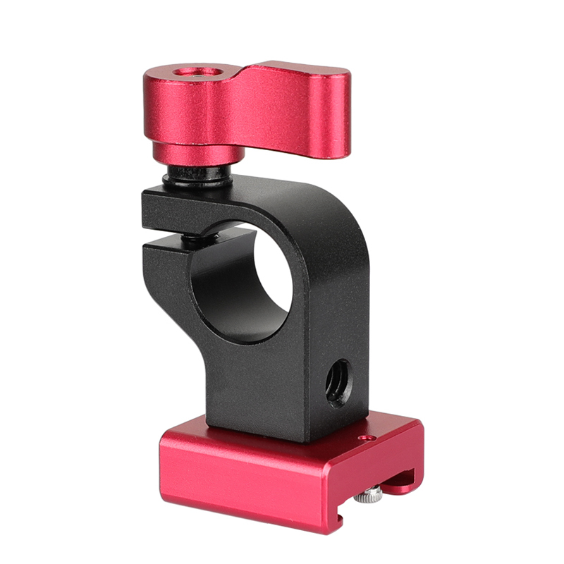 CAMVATE 15mm Side Single Rod Holder (Red Thumb Lever Screw) With Red Cold Shoe Mount Adapter For Rod-based Accessories