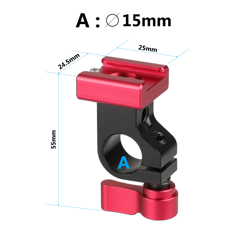 CAMVATE 15mm Side Single Rod Holder (Red Thumb Lever Screw) With Red Cold Shoe Mount Adapter For Rod-based Accessories