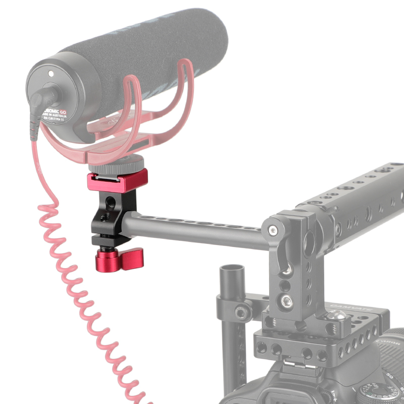 CAMVATE 15mm Side Single Rod Holder (Red Thumb Lever Screw) With Red Cold Shoe Mount Adapter For Rod-based Accessories