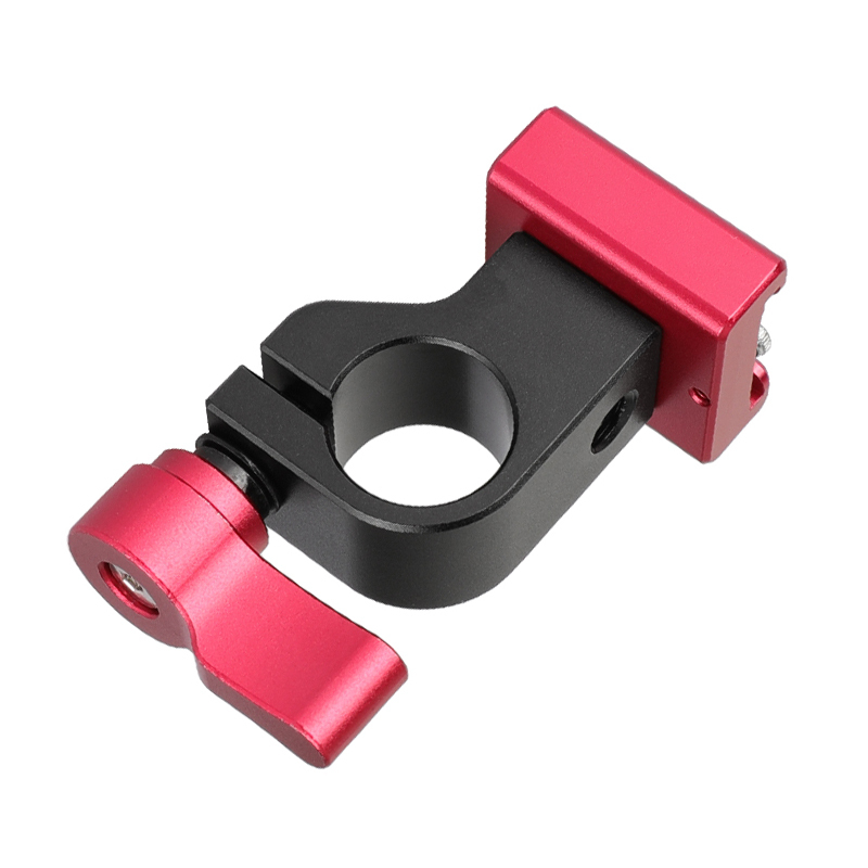 CAMVATE 15mm Side Single Rod Holder (Red Thumb Lever Screw) With Red Cold Shoe Mount Adapter For Rod-based Accessories
