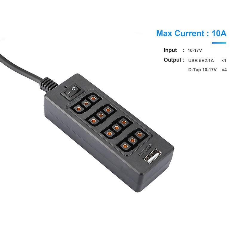 CAMVATE D-tap To 3P ×4 Female Port & USB Splitter Cable With Power Switch For V Mount Gold Mount Battery / Monitor / LED Video Light