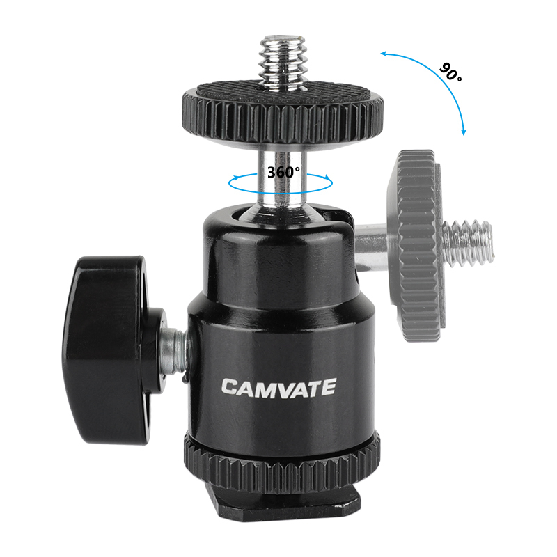 CAMVATE 1/4 Hot Shoe Mount Mini Ball Head Flash Bracket Holder Screw fr Camera Tripod