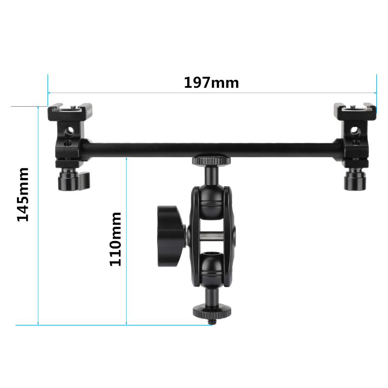 CAMVATE T-bar Bracket Arm With Central Adjustable Ball Head Holder 1/4" Screw Mount & Double-end Cold Shoe Mounts