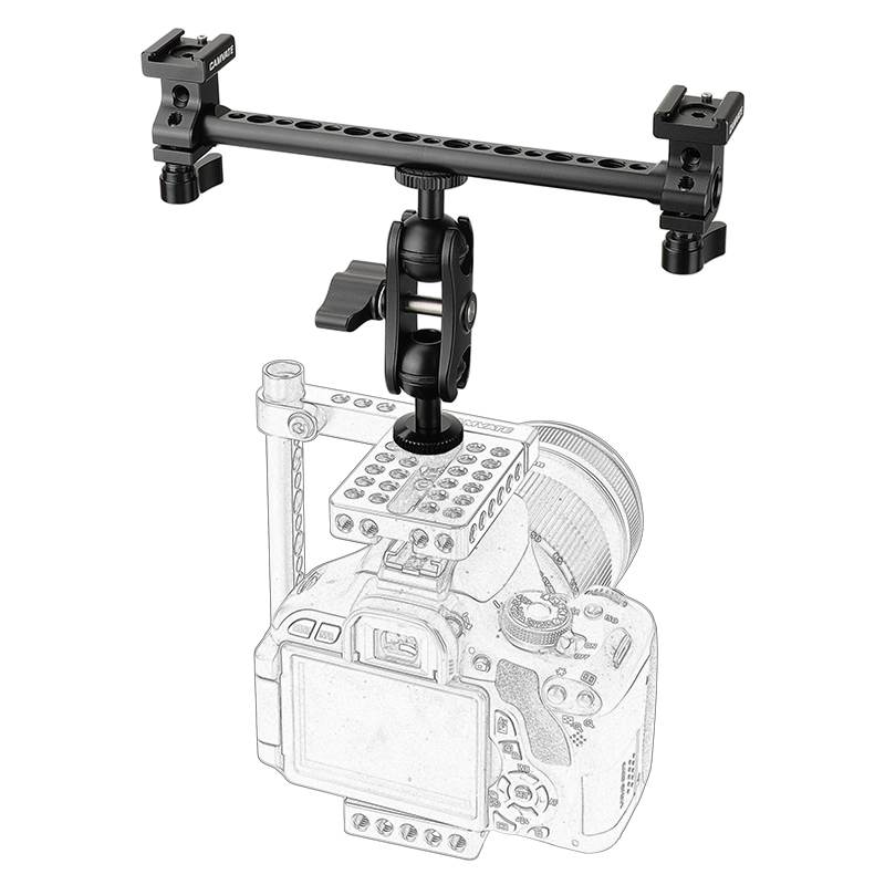 CAMVATE T-bar Bracket Arm With Central Adjustable Ball Head Holder 1/4" Screw Mount & Double-end Cold Shoe Mounts
