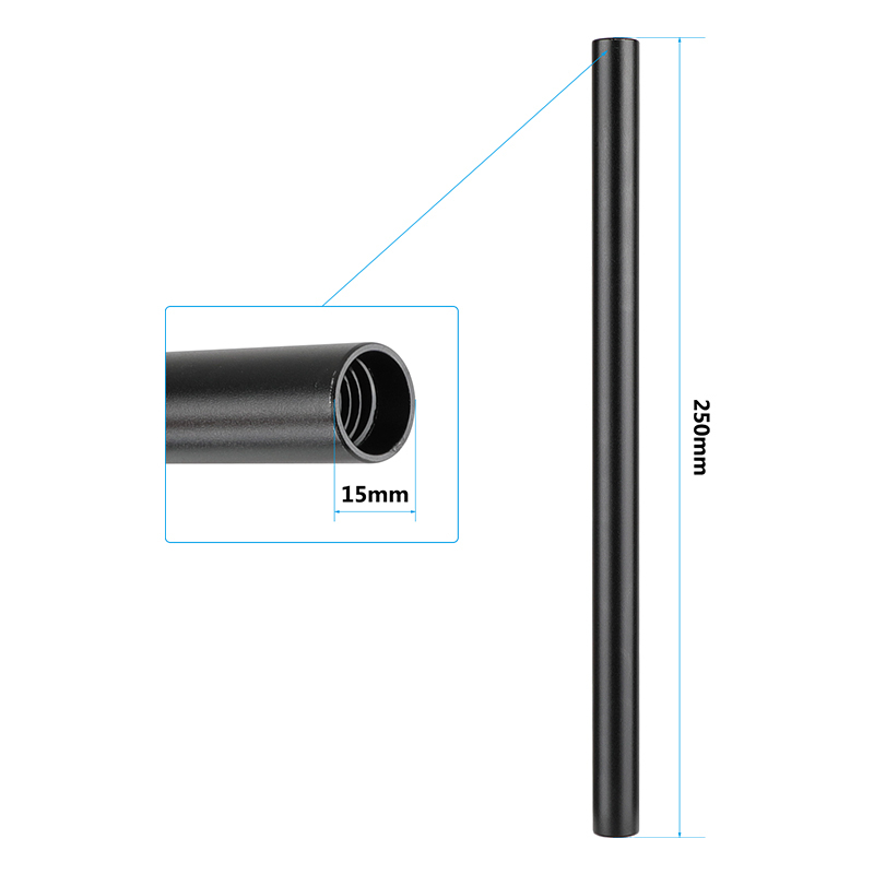 CAMVATE 250mm Standard 15mm Rod Pipe Aluminum Anodized M12 End (2 Tubes)