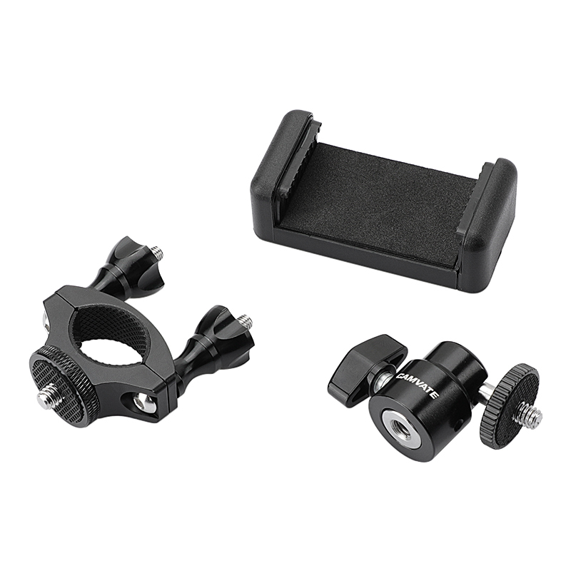 CAMVATE Rod Clamp Mount Holder (18mm -32mm) With Smartphone Clip & Adjustable Ball Head 1/4" Mounting Screw