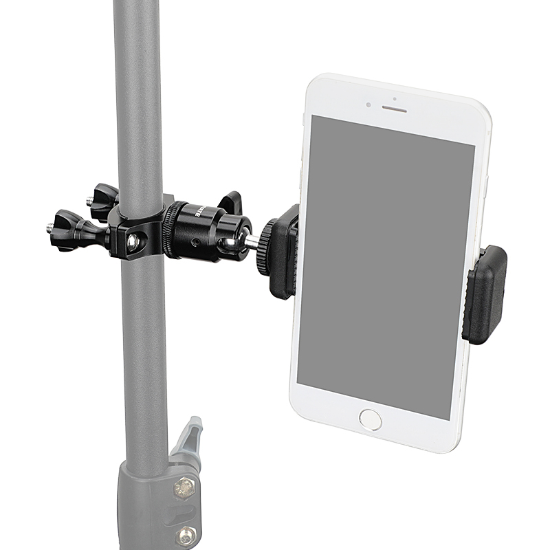 CAMVATE Rod Clamp Mount Holder (18mm -32mm) With Smartphone Clip & Adjustable Ball Head 1/4" Mounting Screw