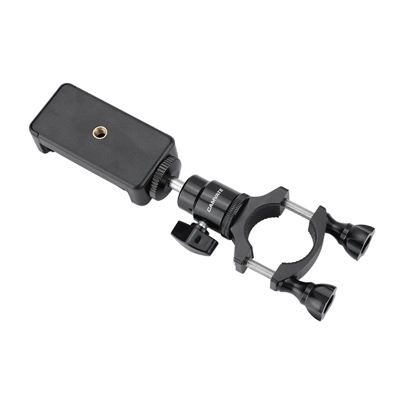CAMVATE Rod Clamp Mount Holder (18mm -32mm) With Smartphone Clip & Adjustable Ball Head 1/4" Mounting Screw