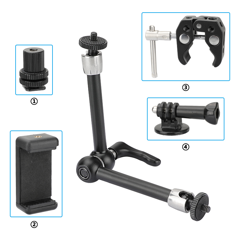 CAMVATE Upgraded 11" Articulating Magic Arm + Super Crab Clamp + Smartphone Phone Clip + GoPro Monopod Mount Adapter