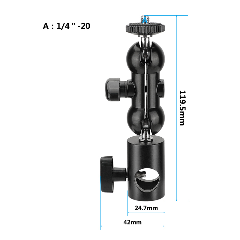 CAMVATE 16mm Light Stand Head Adapter With 1/4"-20 Thumbscrew Mini Ball Head Support