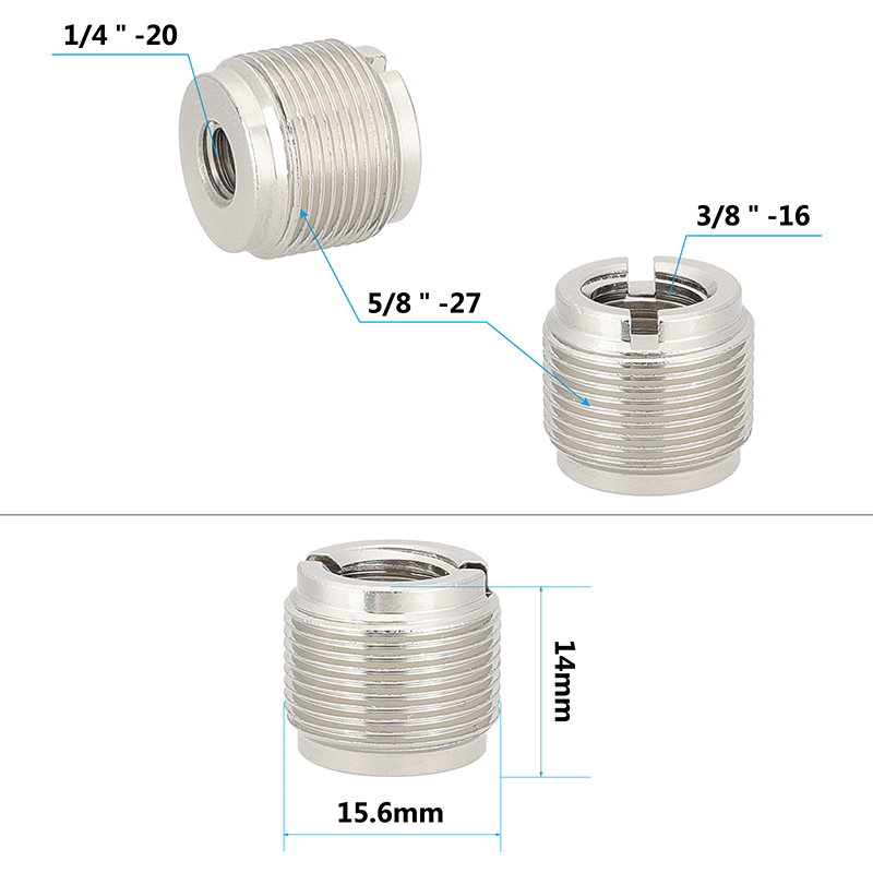 CAMVATE 5/8"-27 Male To 1/4"-20 Female & 3/8"-16 Female Microphone Mount Screw Adapter (2 Pieces)