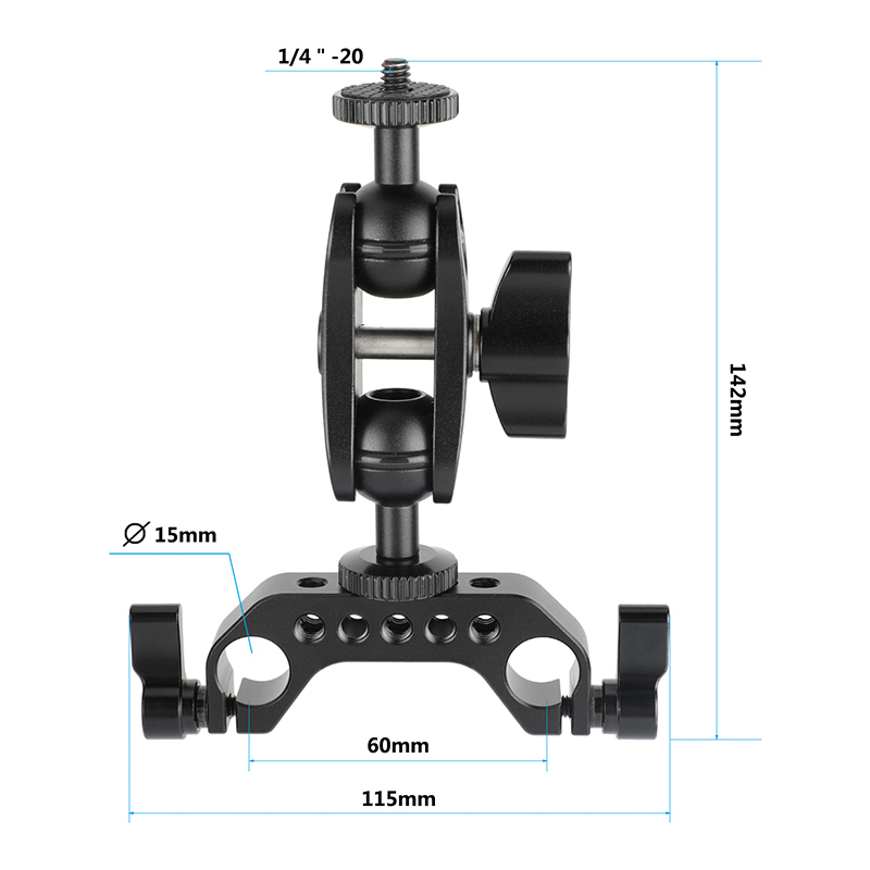 CAMVATE 15mm Railblock Rod Clamp + Adjustable 1/4"-20 Ball Head Magic Arm Adapter For Monitor / LED Flashlight