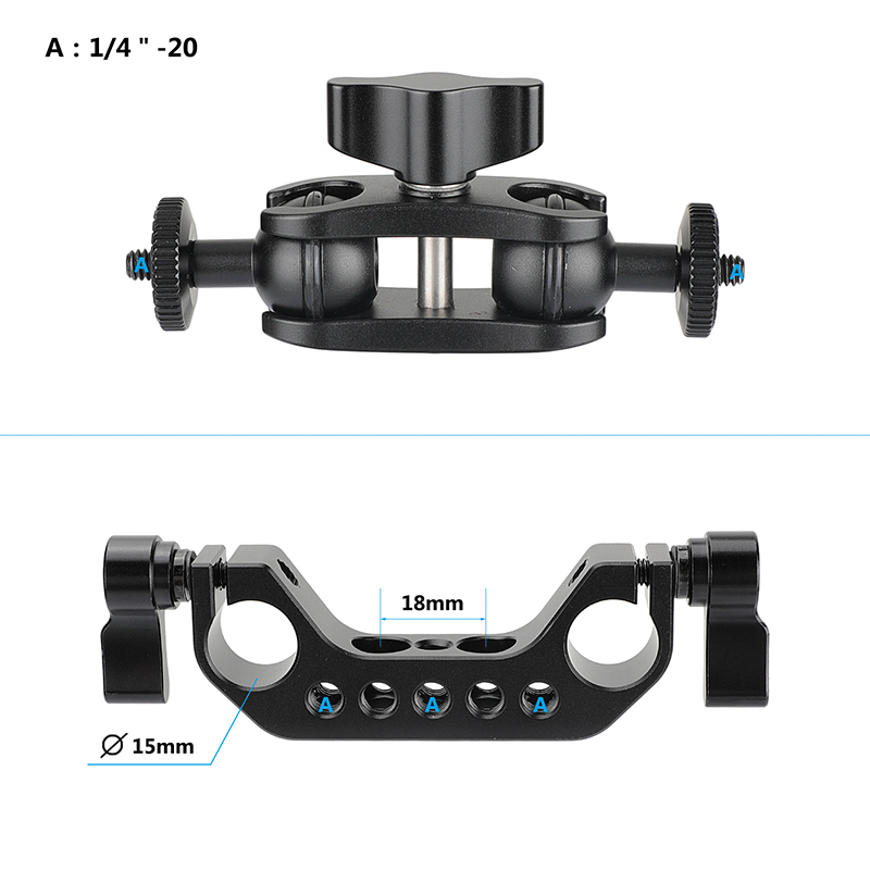 CAMVATE 15mm Railblock Rod Clamp + Adjustable 1/4"-20 Ball Head Magic Arm Adapter For Monitor / LED Flashlight