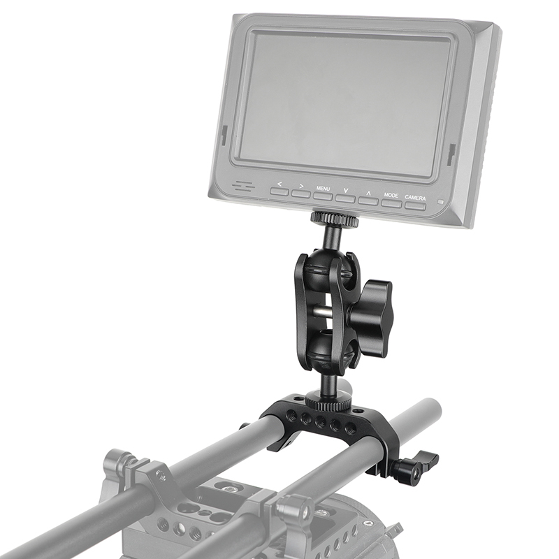 CAMVATE 15mm Railblock Rod Clamp + Adjustable 1/4"-20 Ball Head Magic Arm Adapter For Monitor / LED Flashlight