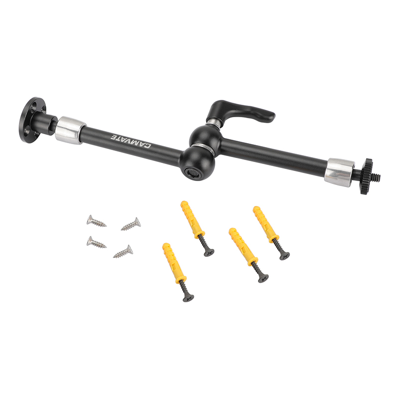 CAMVATE 11" Articulating Magic Arm With 1/4" Ball Heads & Strengthened Central Lock Knob + Circular Wall Mount Base