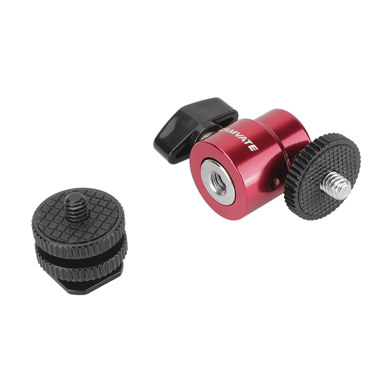 CAMVATE Ball Head Support (Red) With Double End 1/4"-20 Threads + Shoe Mount Adapter With 1/4" Lock Nuts