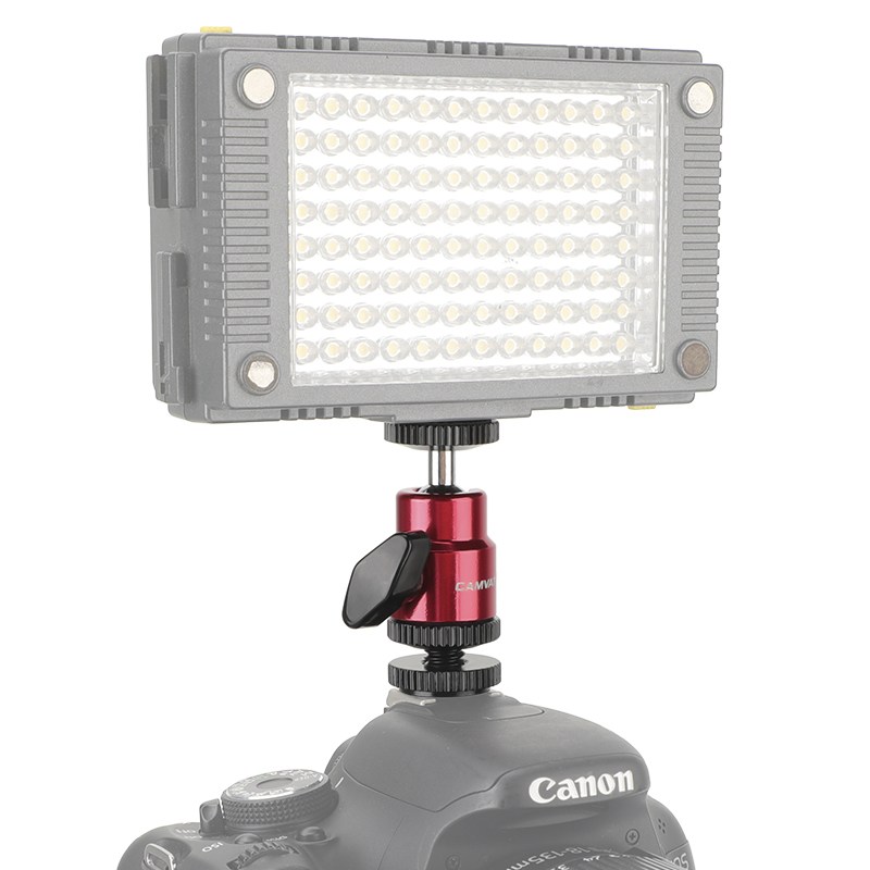 CAMVATE Ball Head Support (Red) With Double End 1/4"-20 Threads + Shoe Mount Adapter With 1/4" Lock Nuts
