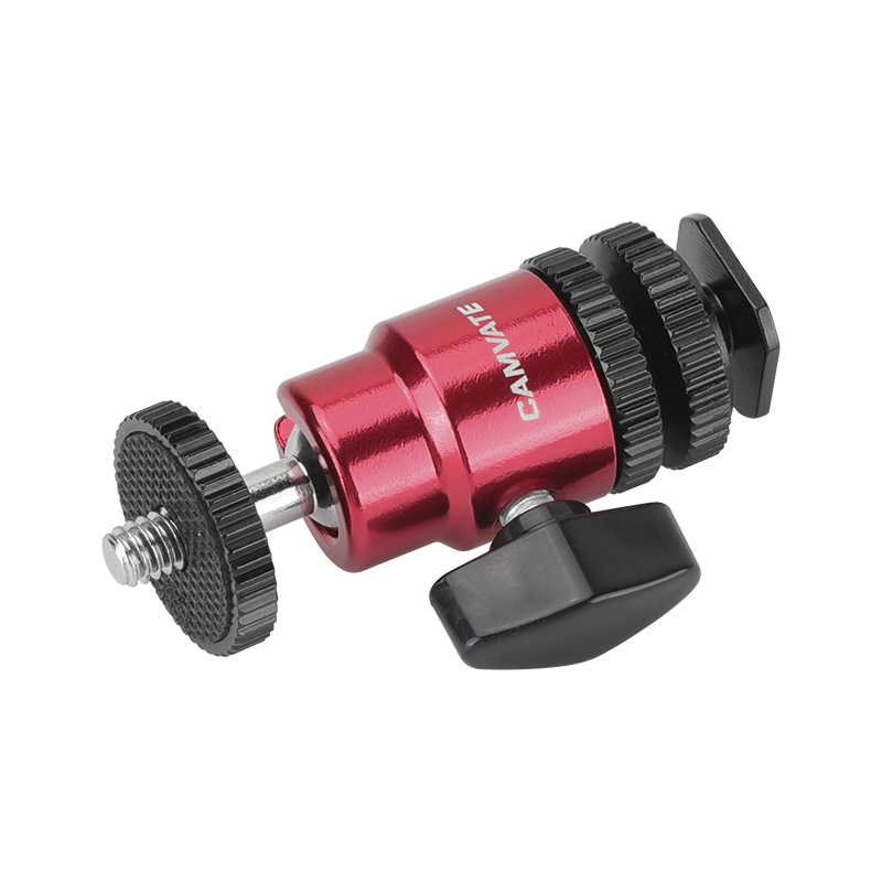 CAMVATE Ball Head Support (Red) With Double End 1/4"-20 Threads + Shoe Mount Adapter With 1/4" Lock Nuts