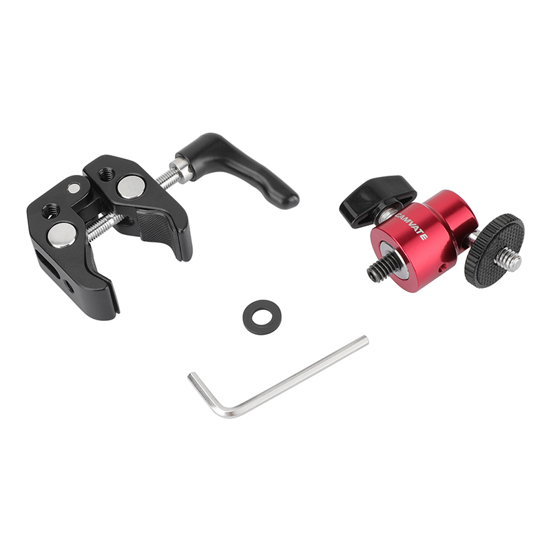 CAMVATE Universal Super Crab Gripper Clamp With Strengthened Screw Knob + Adjustable 1/4"-20 Ball Head Support (Red) Holder