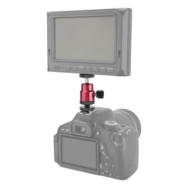 CAMVATE Ball Head Support (Red) With Double End 1/4"-20 Threads + Shoe Mount Adapter With 1/4" Lock Nuts
