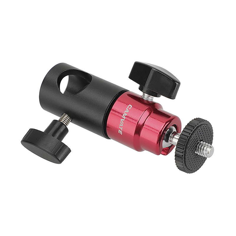 CAMVATE 16mm Light Stand Head Adapter + Ball Head Support (Red) With Double End 1/4"-20 Threads
