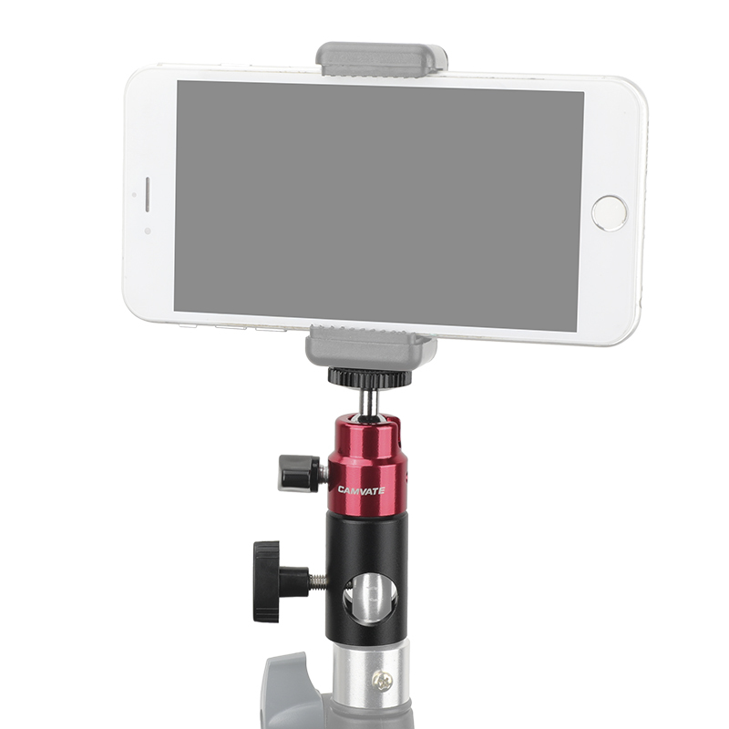 CAMVATE 16mm Light Stand Head Adapter + Ball Head Support (Red) With Double End 1/4"-20 Threads