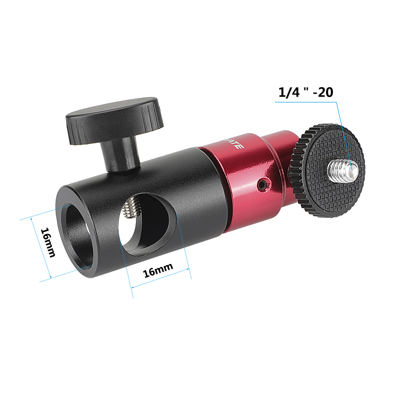 CAMVATE 16mm Light Stand Head Adapter + Ball Head Support (Red) With Double End 1/4"-20 Threads