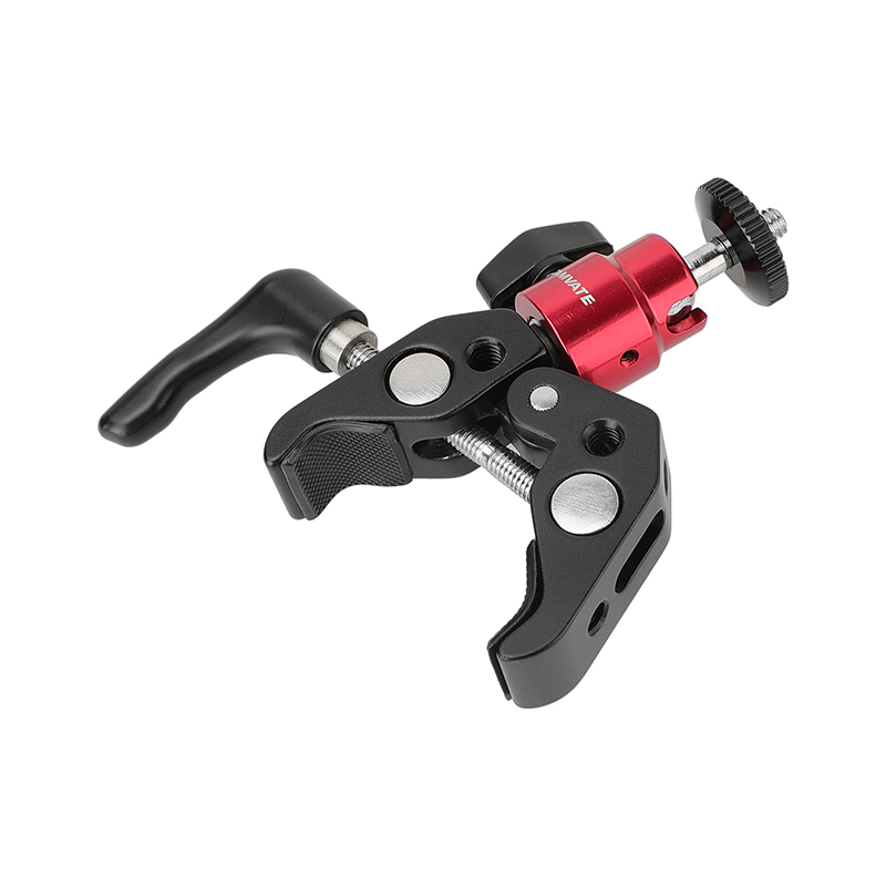 CAMVATE Universal Super Crab Gripper Clamp With Strengthened Screw Knob + Adjustable 1/4"-20 Ball Head Support (Red) Holder