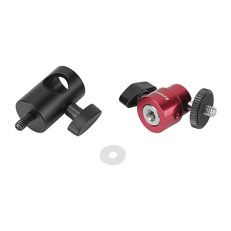 CAMVATE 16mm Light Stand Head Adapter + Ball Head Support (Red) With Double End 1/4"-20 Threads