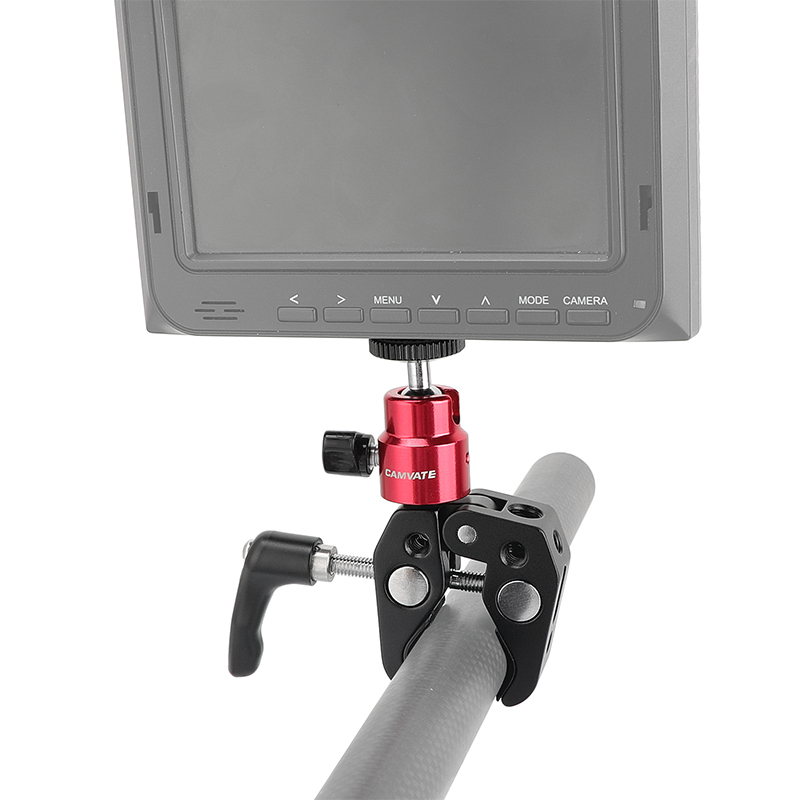 CAMVATE Universal Super Crab Gripper Clamp With Strengthened Screw Knob + Adjustable 1/4"-20 Ball Head Support (Red) Holder